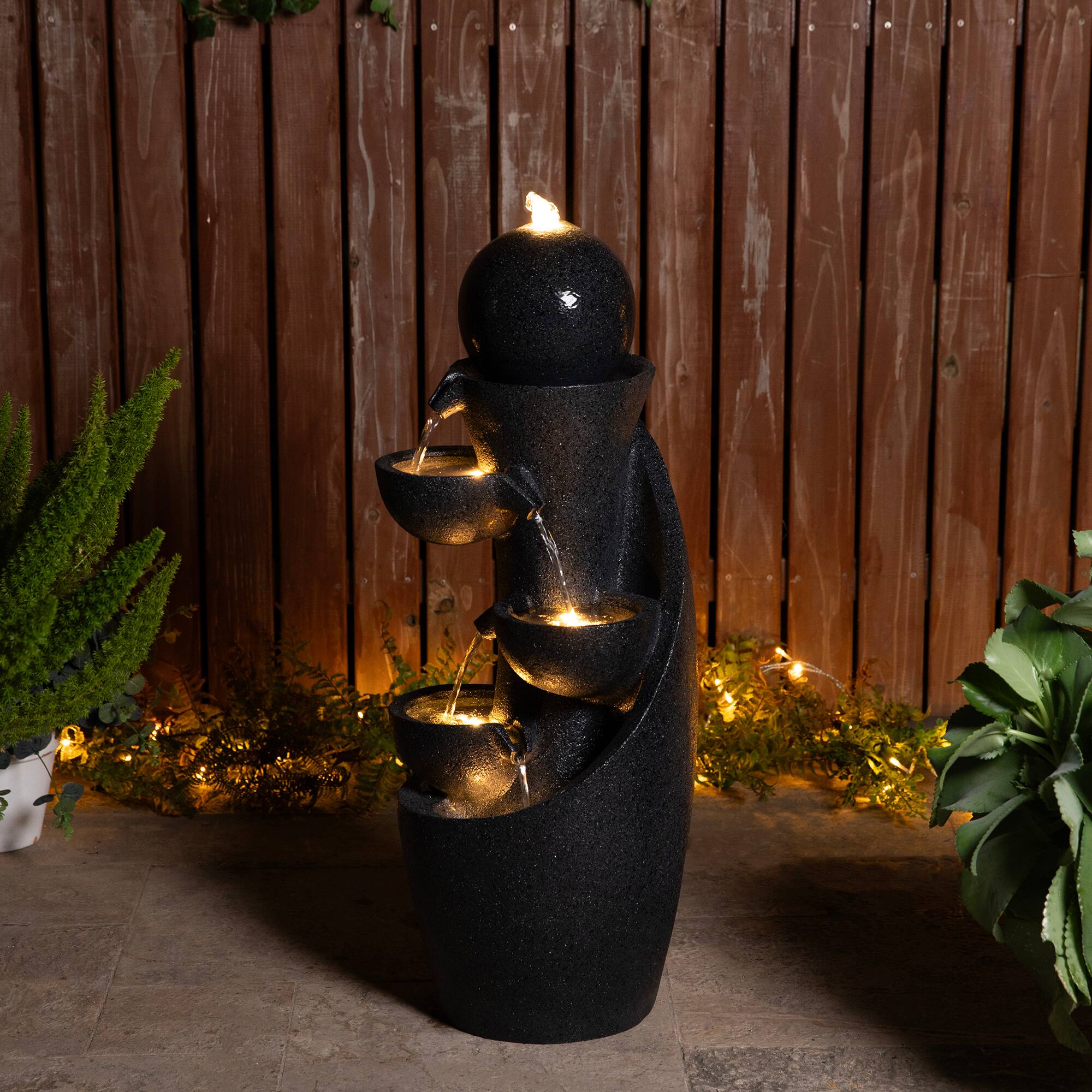 Glitzhome® 33.5" Modern LED 5-Tier Bowl and Sphere Polyresin Outdoor Fountain